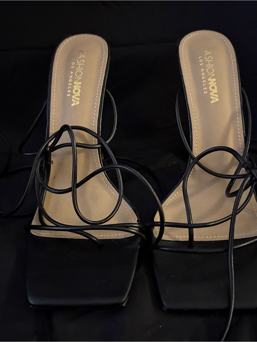 Fashion Nova Black Square-Toe Lace-Up Heels